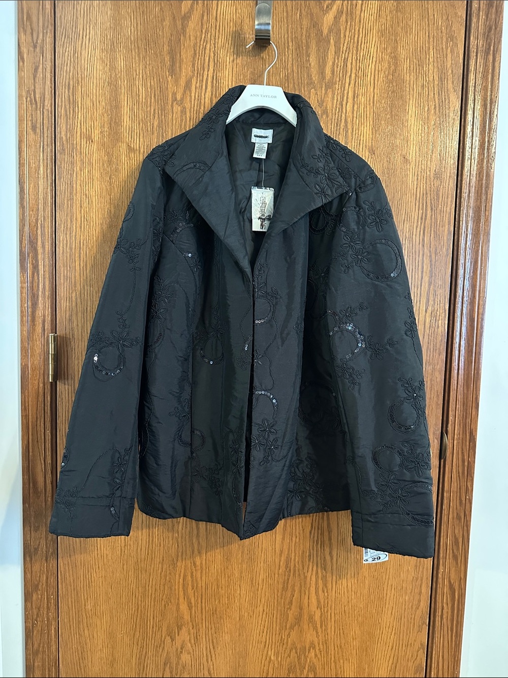 Chico's Black Embroidered Open Collar Jacket
